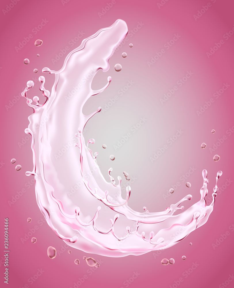 Water splashing with transparency on pink background, vector