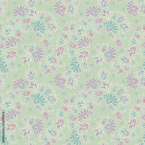 Wallpaper Mural Purple Green Pastel Colored Ditsy Flowers Seamless Vector Repeat Pattern Background Torontodigital.ca