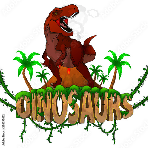 Logo  Dinosaurs World with Tyrannosaurus. Vector illustration.