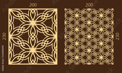 Laser cutting set. Woodcut vector trellis panel. Plywood lasercut eastern design. Hexagonal seamless pattern for printing, engraving, paper cutting. Stencil lattice ornament.