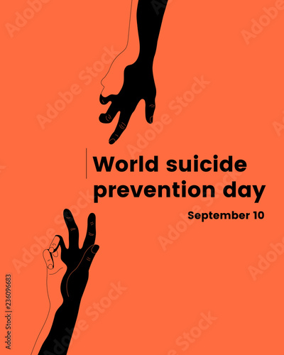 Minimalistic World Suicide Prevention Day (September 10) illustration with two hands, moving towards each other. Colorful vector illustration for web and printing.