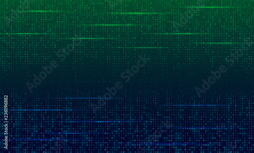 A stream of binary matrix code on the screen. numbers of the computer matrix. The concept of coding, hacker or mining of crypto-currency bitcoin. Vector illustration.