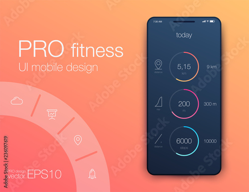 Fitness app. Ui ux design. UI design concept with web elements