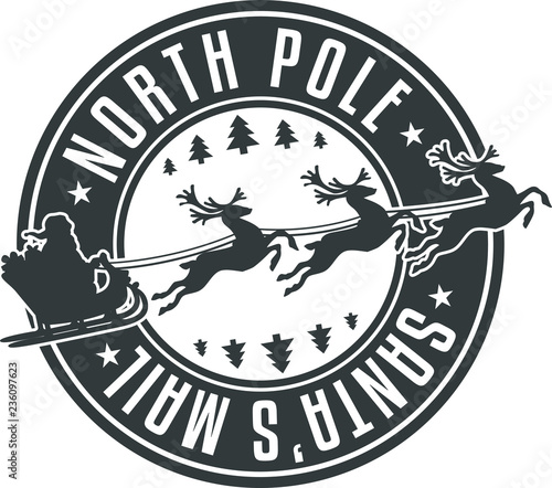 North Pole. Mail Santa Claus. Vector. Stamp Round. Design Christmas.