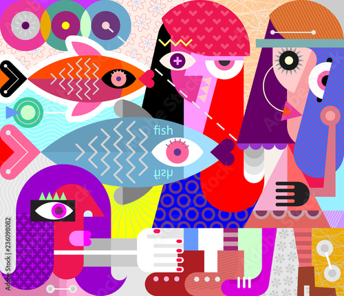 Women and Fish vector illustration