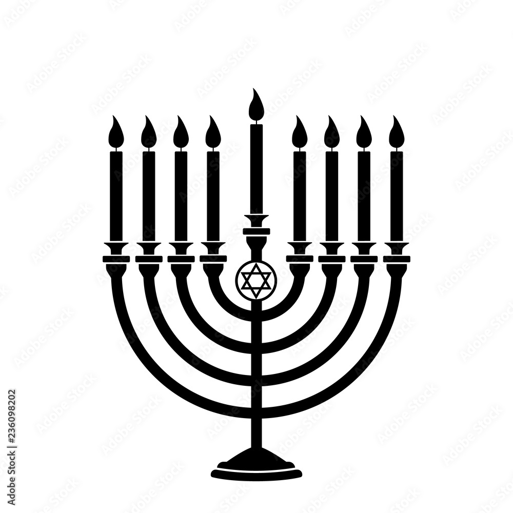 Hanukkah menorah with candles and star of david isolated on background. Vector illustration Hanukkah menorah with candles and star of david isolated on background. Vector illustration