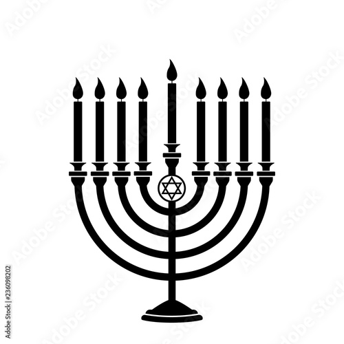 Hanukkah menorah with candles and star of david isolated on background. Vector illustration