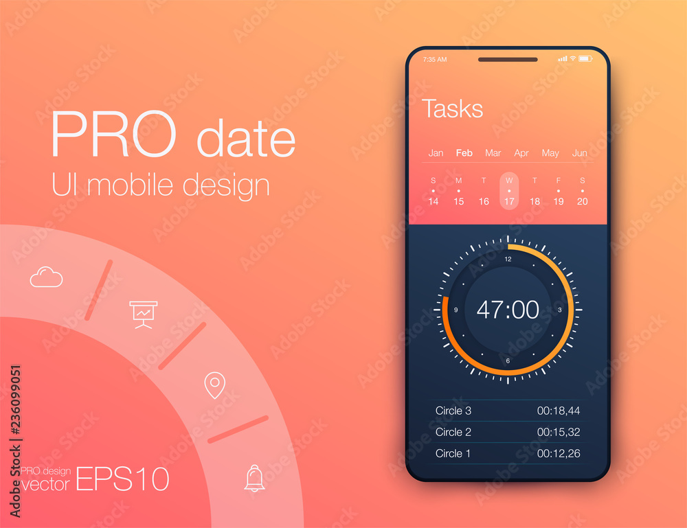 Clock Application UI Design Concept, Vector EPS 10 Stock Vector Adobe