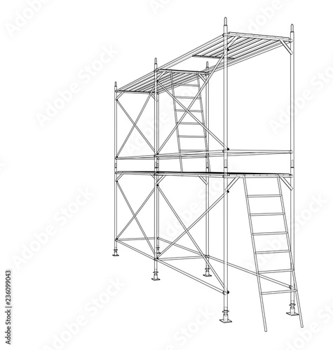 3D outline scaffold. Vector rendering of 3d