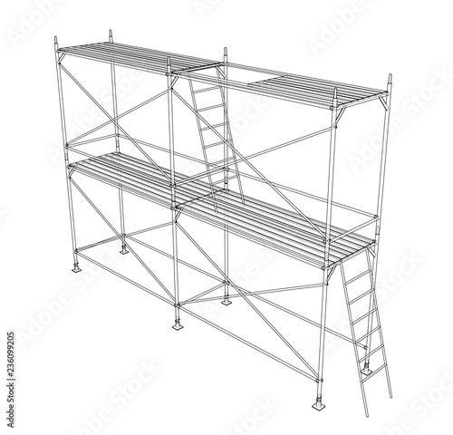 3D outline scaffold. Vector rendering of 3d