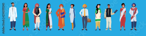 indian woman man standing together national traditional clothes male female people group cartoon character collection full length horizontal banner flat photo