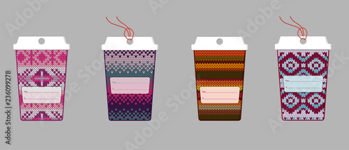Tags, knitted paper cups