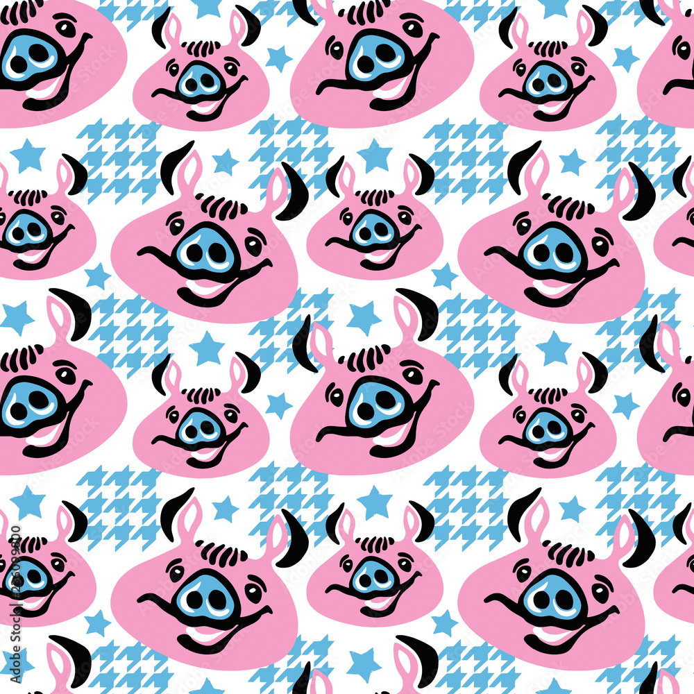 Childish pig pattern, seamless print for kids, cute animal nursery background Childish pig pattern, seamless print for kids, cute animal nursery background