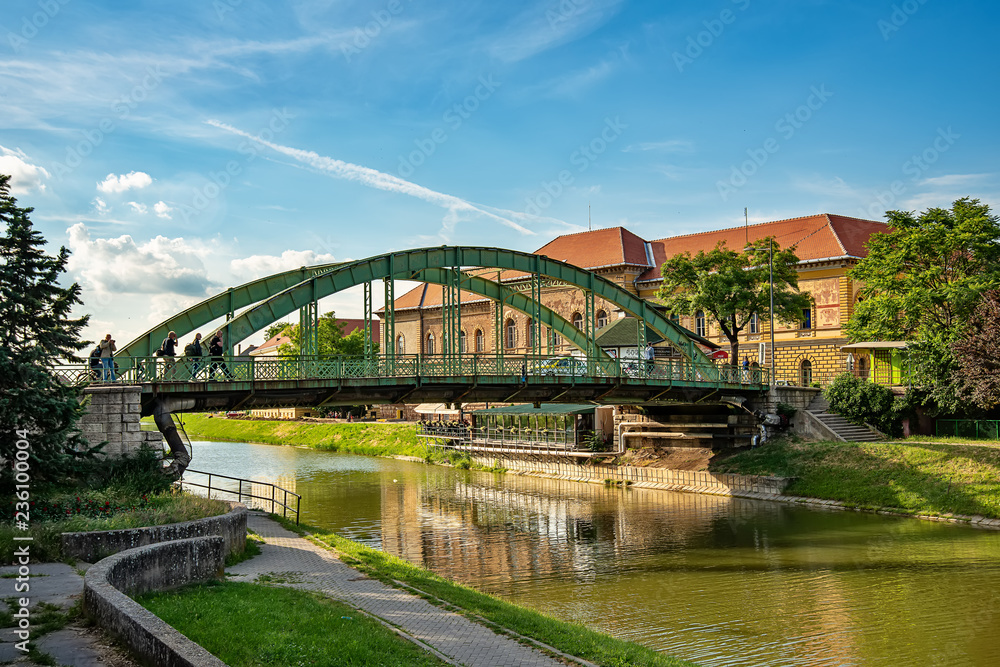 Zrenjanin, Serbia - May 17, 2018: City lake and Bridge in Zrenjanin.
