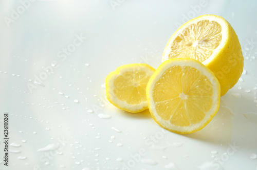 Close up Pieces of Fresh Lemon on White Background