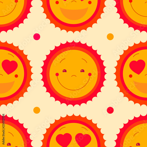 Vector modern yellow smiling from ear to ear fun happy sun sign. Smile sweat cute kids sun sun symbol for kid design, children design, kid logo, children logo, kids summer camp decoration. Clipart.