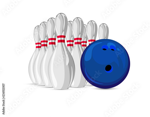 Bowling ball and skittles. Vector illustration.