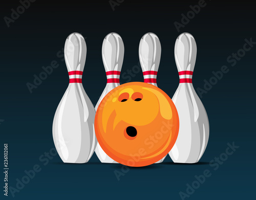 Bowling ball and skittles. Vector illustration.