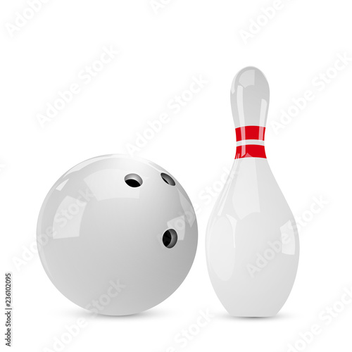 Bowling white ball and skittles. Vector illustration.