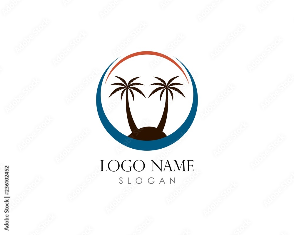 Obraz premium Coconut tree summer logo template vector icon illustration design 