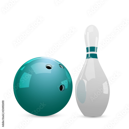 Bowling green ball and skittles. Vector illustration.