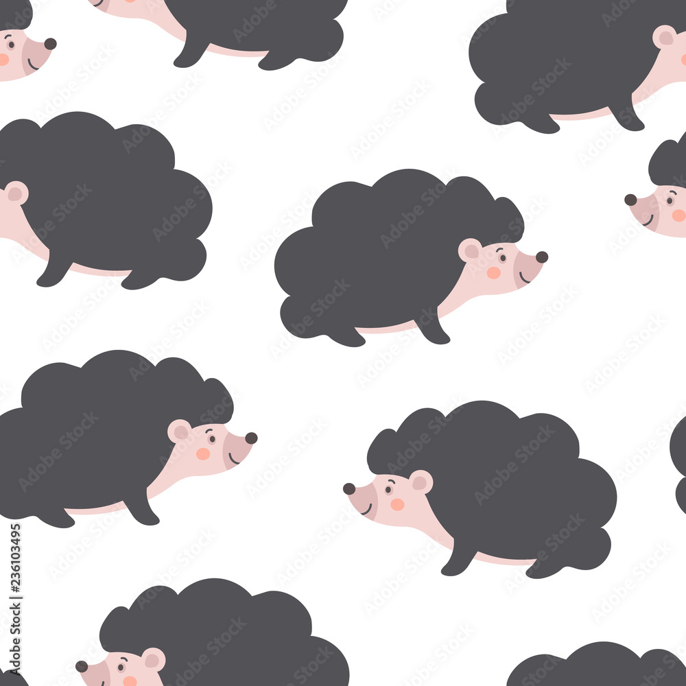 Fototapeta premium Lovely Seamless Hedgehog pattern. Character baby Porcupine cartoon style.