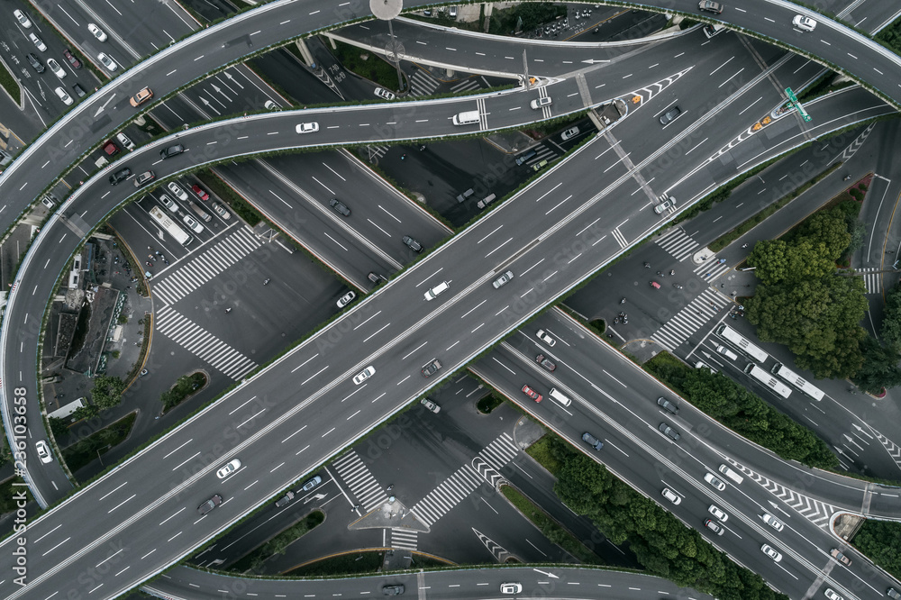 Aerial view of highway and overpass Aerial view of highway and overpass