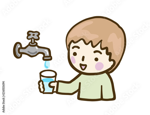 ベクター　水道　水　男の子
