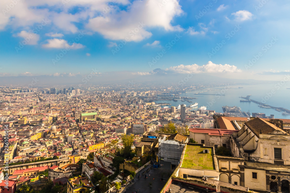 Naples aerial panoramic view of the city and the gulf