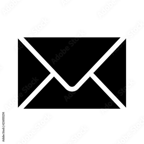 Vector black and white envelope icon. Simple envelope icon image for print, web isolated on white background. Envelope icon for apps. Vector graphic envelope design element. Clipart. photo