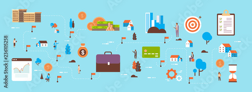 investment map invest business opportunity people manager money transfer concept successful cash investing flat horizontal banner blue background