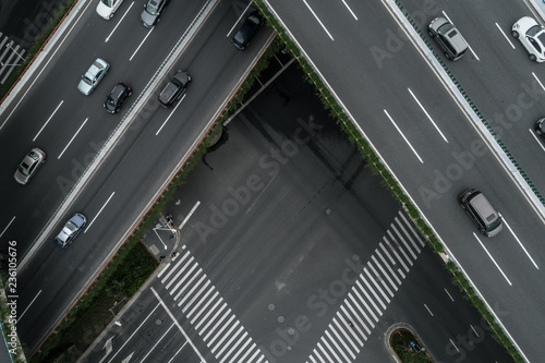 Aerial view of highway and overpass