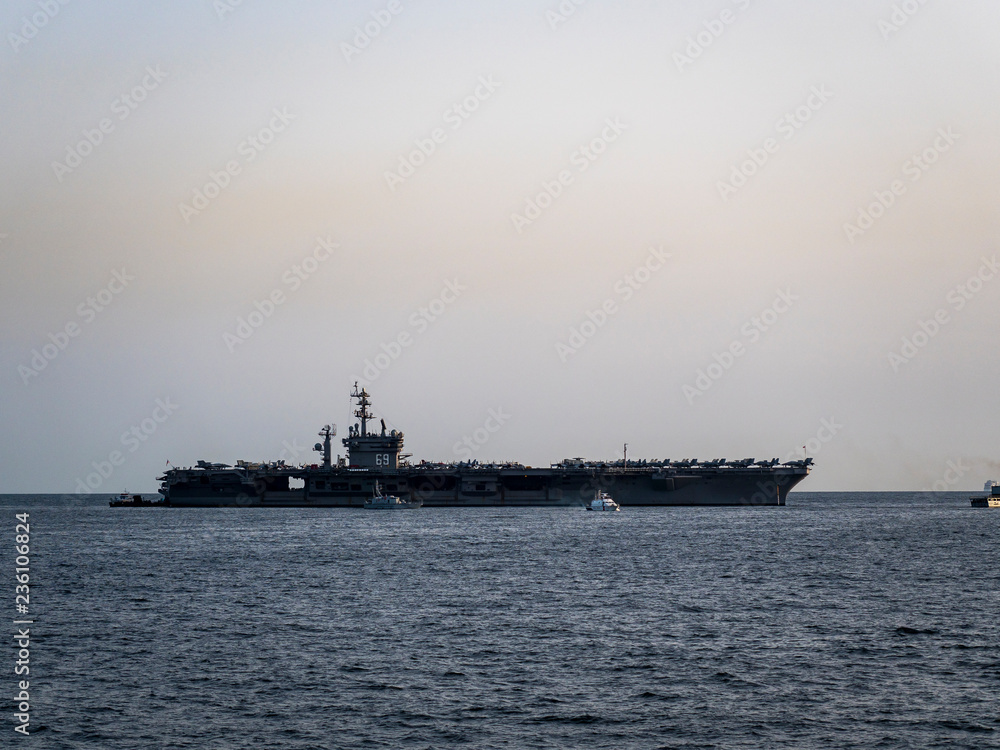 Italy, Campania, Gulf of Naples, Naples, Port of Naples, CVN 69 USS Dwight D. Eisenhower, aircraft carrier of the Nimitz class Italy, Campania, Gulf of Naples, Naples, Port of Naples, CVN 69 USS Dwight D. Eisenhower, aircraft carrier of the Nimitz class