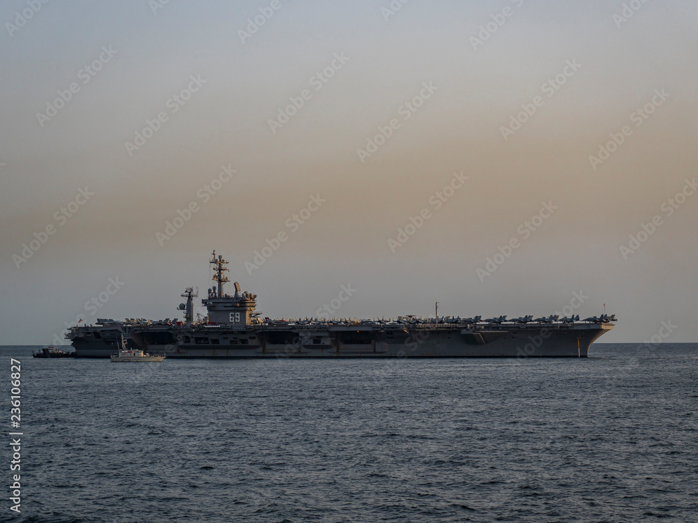 Italy, Campania, Gulf of Naples, Naples, Port of Naples, CVN 69 USS Dwight D. Eisenhower, aircraft carrier of the Nimitz class