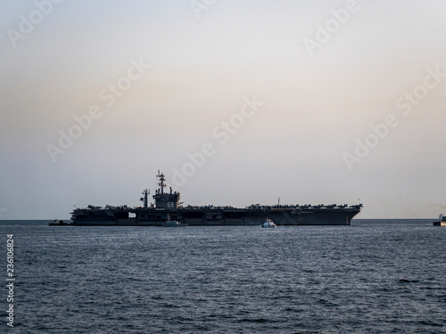 Italy, Campania, Gulf of Naples, Naples, Port of Naples, CVN 69 USS Dwight D. Eisenhower, aircraft carrier of the Nimitz class