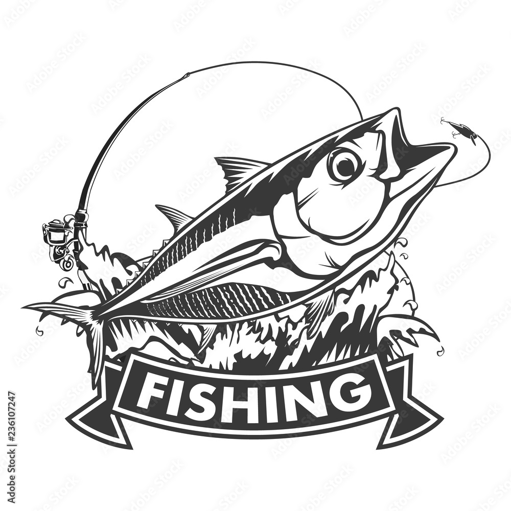 Tuna big fishing on white logo illustration. Vector illustration
