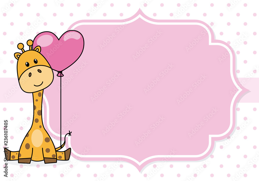 Fototapeta premium baby shower card. żyrafa z szlafmycą. Miejsce na tekst