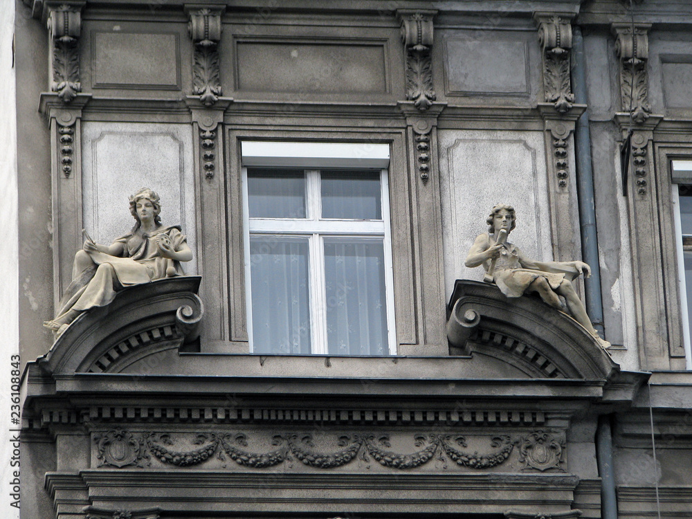 Old house windows in Budapest, Hungary