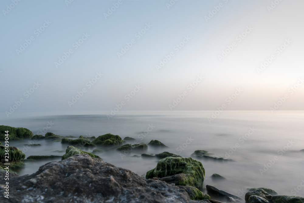 Italy, Calabria, Tropea, Tyrrhenian Sea, rocky beach and sky Italy, Calabria, Tropea, Tyrrhenian Sea, rocky beach and sky