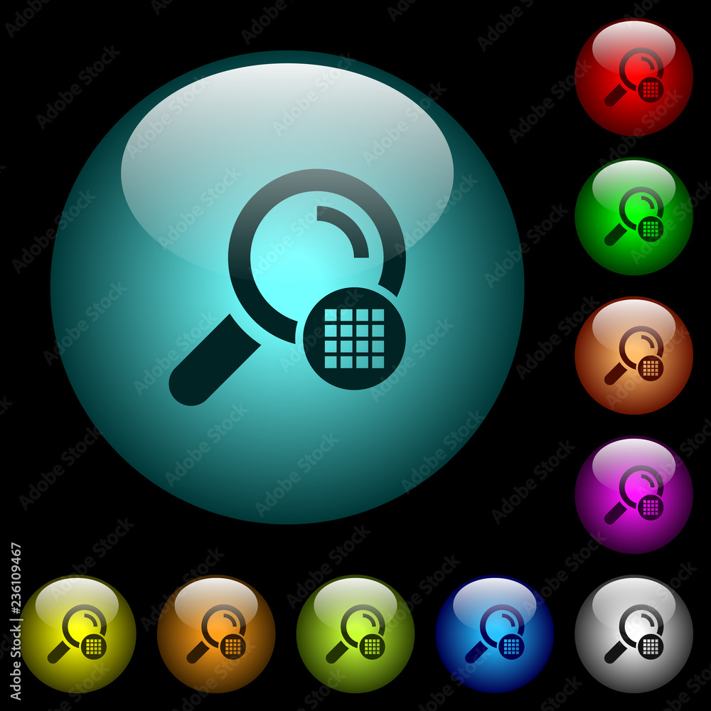 Arrange search results icons in color illuminated glass buttons Arrange search results icons in color illuminated glass buttons