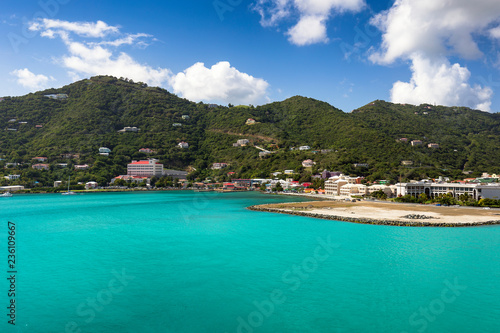 Coastline along a Road Town in Tortola. Caribbean sea