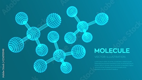 Molecule Structure. Dna, atom, neurons. Molecules and chemical formulas. 3D Scientific molecule background for medicine, science, technology, chemistry, biology. Vector illustration.