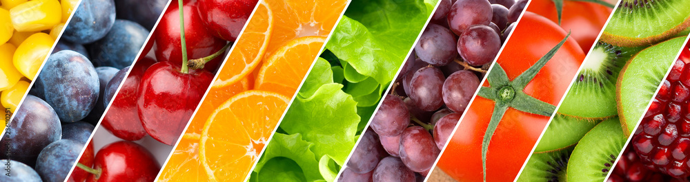 Fototapeta Background of mixed fruits and vegetables
