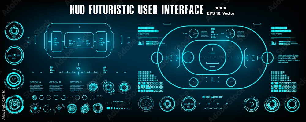 Sci-fi futuristic blue hud dashboard display virtual reality technology screen Sci-fi futuristic blue hud dashboard display virtual reality technology screen