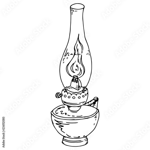 Kerosene lamp. Oil lamp. Vector illustration of a kerosene lamp. Hand drawn old oil lamp.