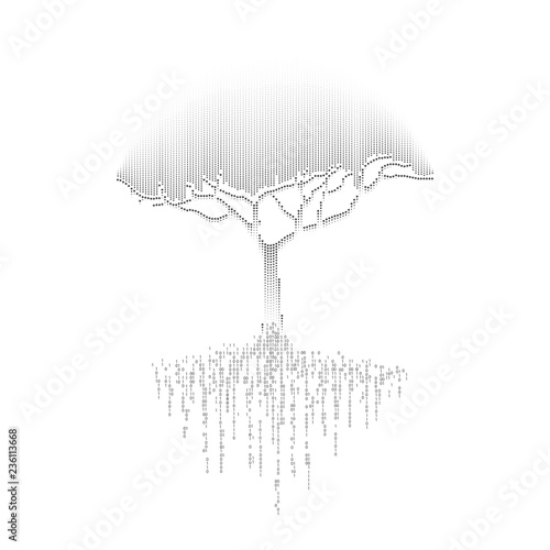 futuristic digital tree with binary root