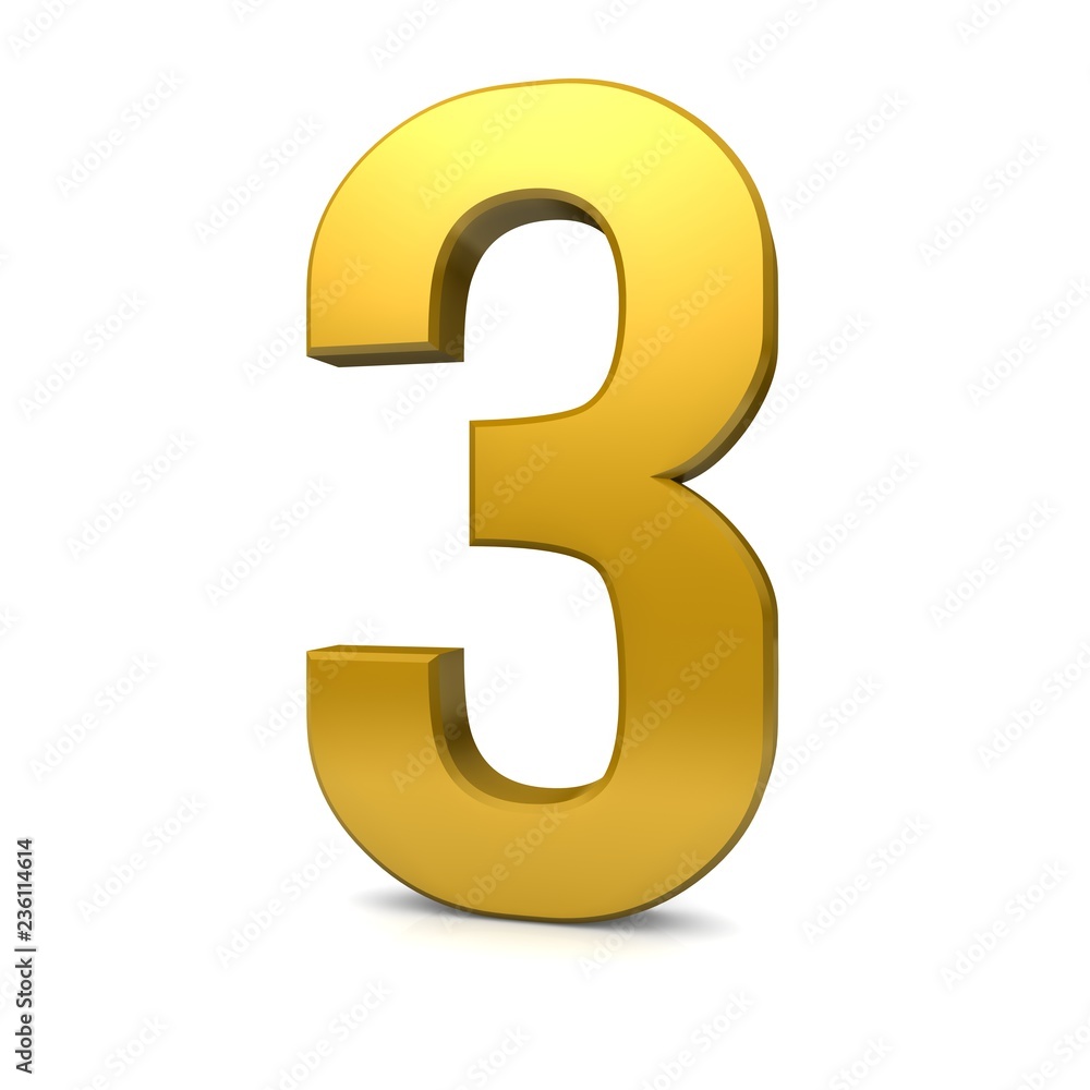 3d number 3 golden rendering sign 3d number 3 golden rendering sign
