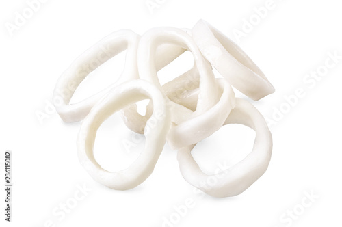 A bunch of raw frozen squid rings