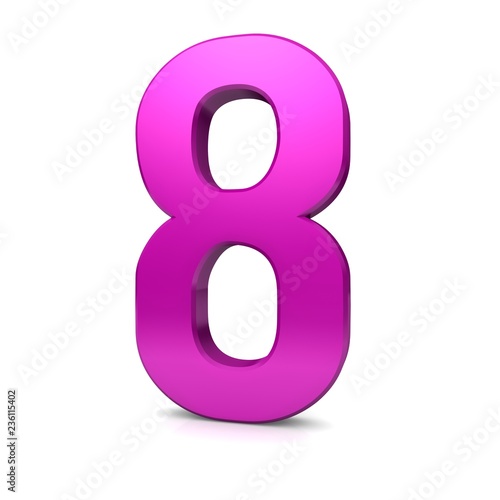 8 number eight 3d pink sign render isolated on white background