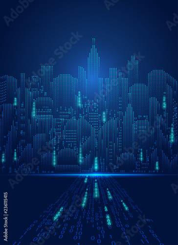concept of communication technology; digital building with lighting effect